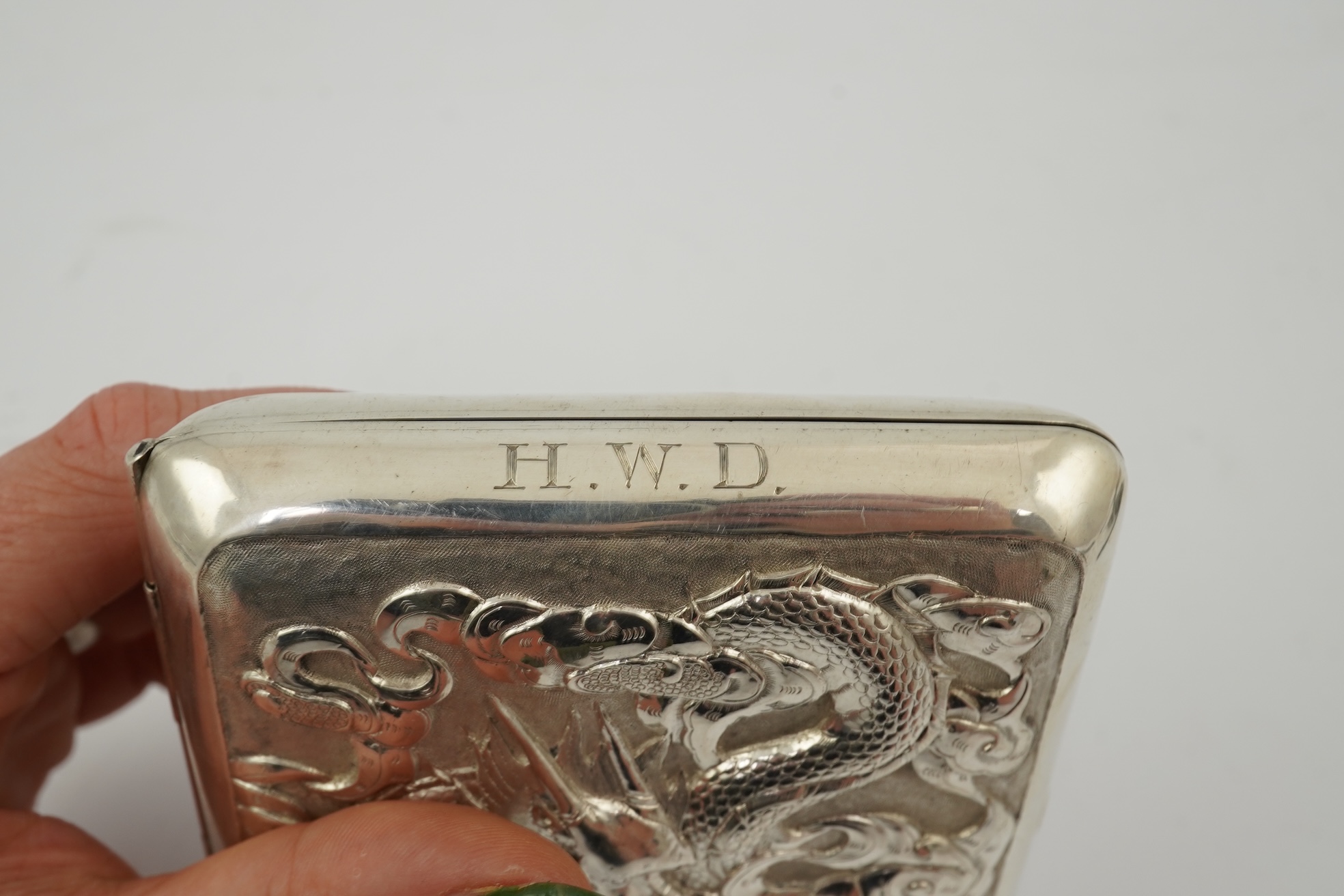 A late 19th/early 20th century Chinese Export silver rectangular cigarette case